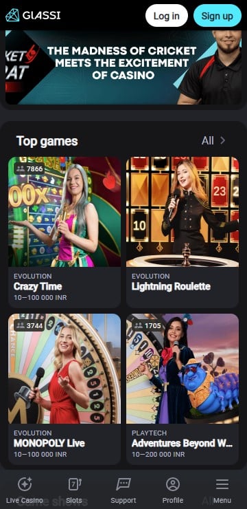 Glassi Live Casino Game Lobby