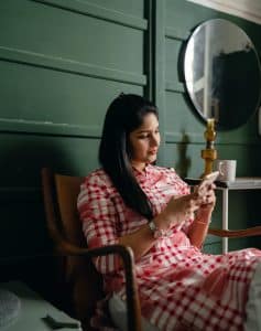 Indian woman on her mobile phone