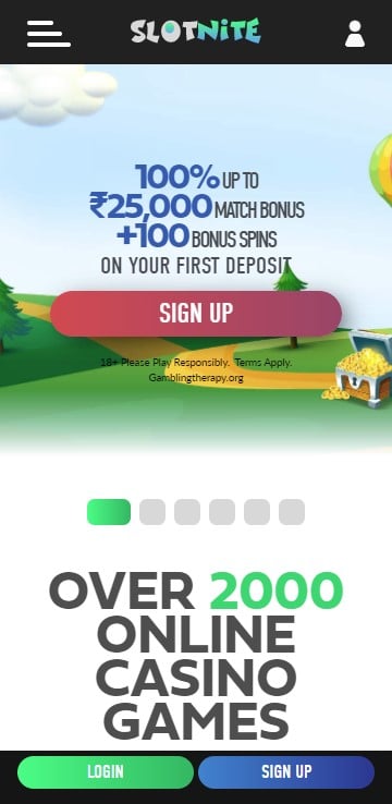 Slotnite Bonuses Homepage Screenshot