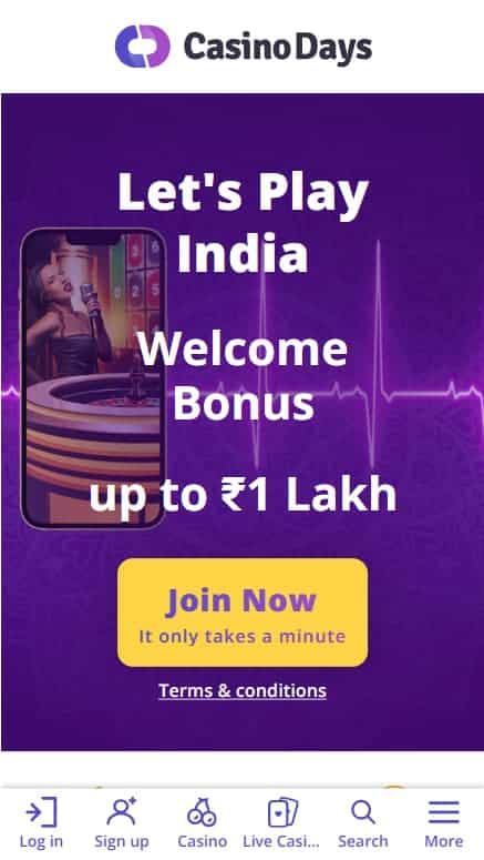 Casino Days Welcome Bonus Screenshot