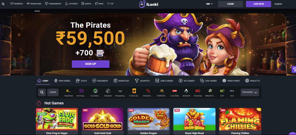 iLucki Casino Homepage Screenshot