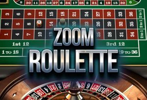 Zoom Roulette Betsoft game cover. Roulette wheel with 'Zoom Roulette' written in large silver font.
